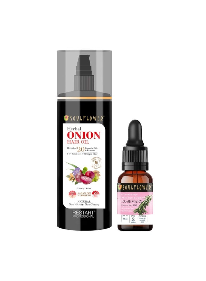 Soulflower Onion Hair Oil220ml & Rosemary Essential Oil15ml | Hair Growth, Nourishment, Hair Fall | Ratanjot Herb, Amla & Ashwagandha | Cold-Pressed, Pure, & Natural - Image 1